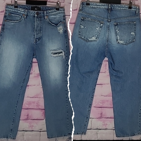 3X1 N.Y.C. SABINA GIRLFRIEND JEANS BARREL SHADE DISTRESSED HIDDEN BUTTON FLY 28